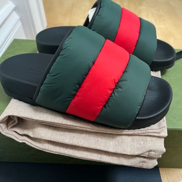 Gucci Padded Web Slide Green Red Web (Women's) - Picture 1 of 9